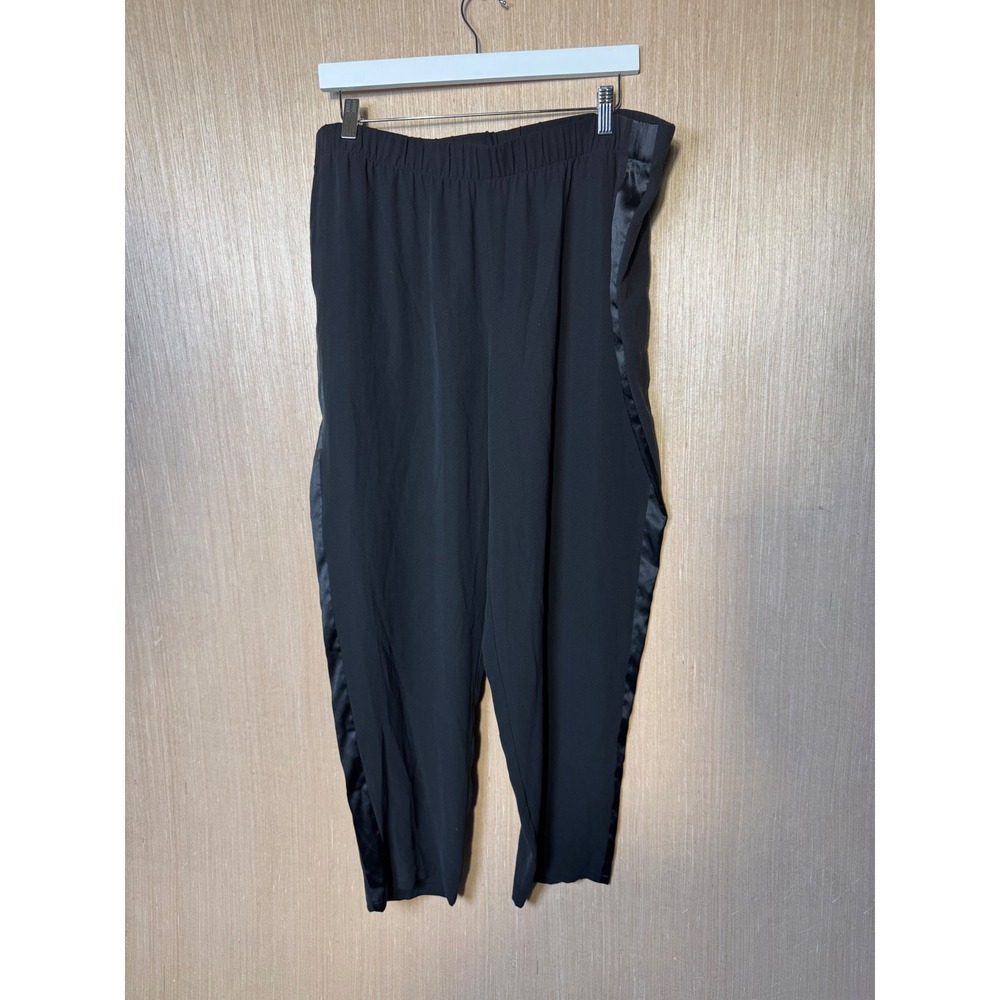 Eileen Fisher Black 100% Silk Tuxedo Tapered Ankle Pants Elastic Waist XL Womens